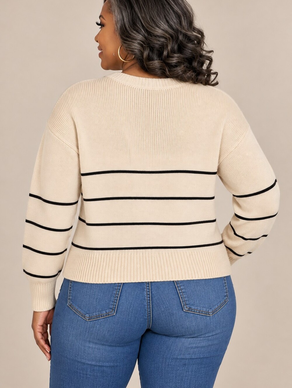 Time And Tru Cream Stripe Button-Front Women's Sweater - NWT - Picture 3 of 7